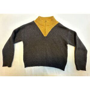 Polder X Monoprix Kids' Zipper Sweater Size 8/10 Black & Mustard Cozy Knit